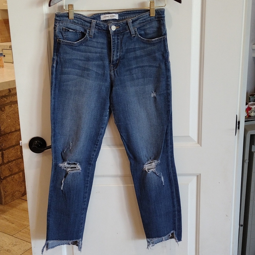 Flying Monkey Platinum Jeans Distressed Skinny Ankle Size 29 Medium Wash